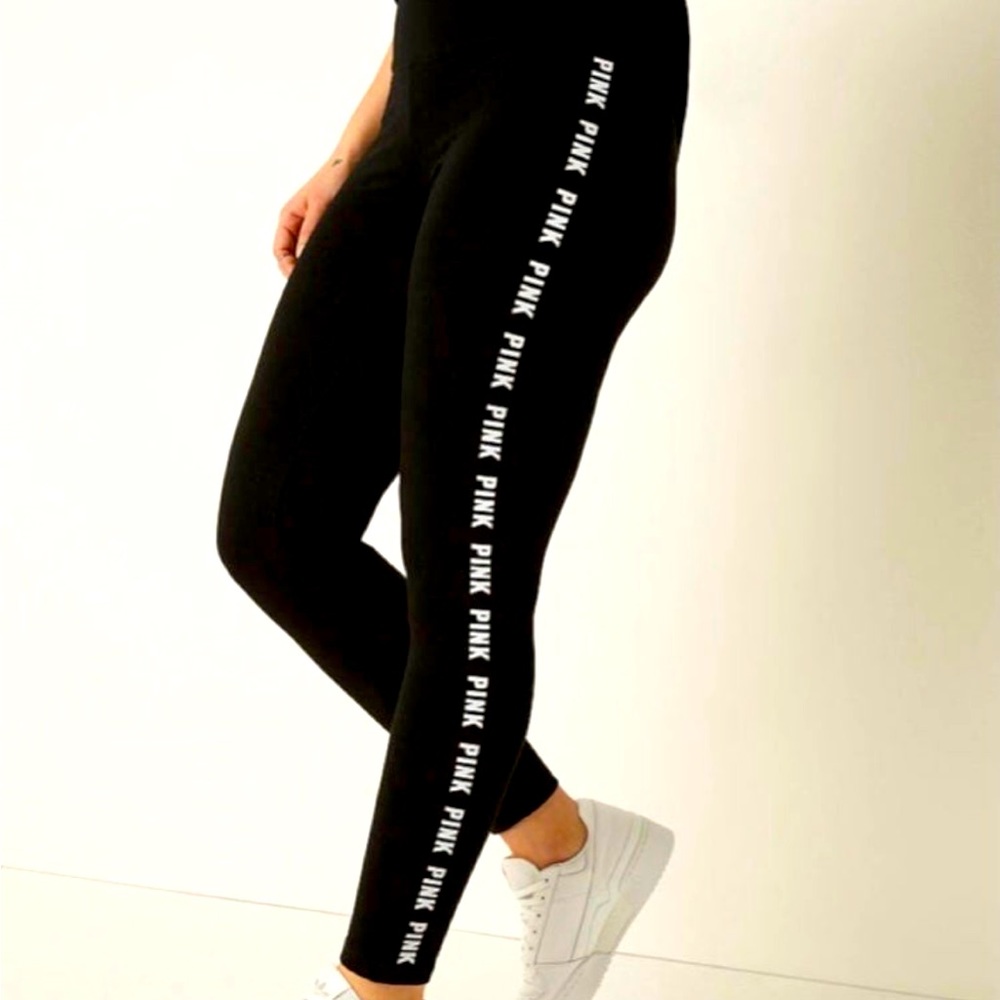 VS PINK BLACK WITH WHITE TICKING LEGGINGS